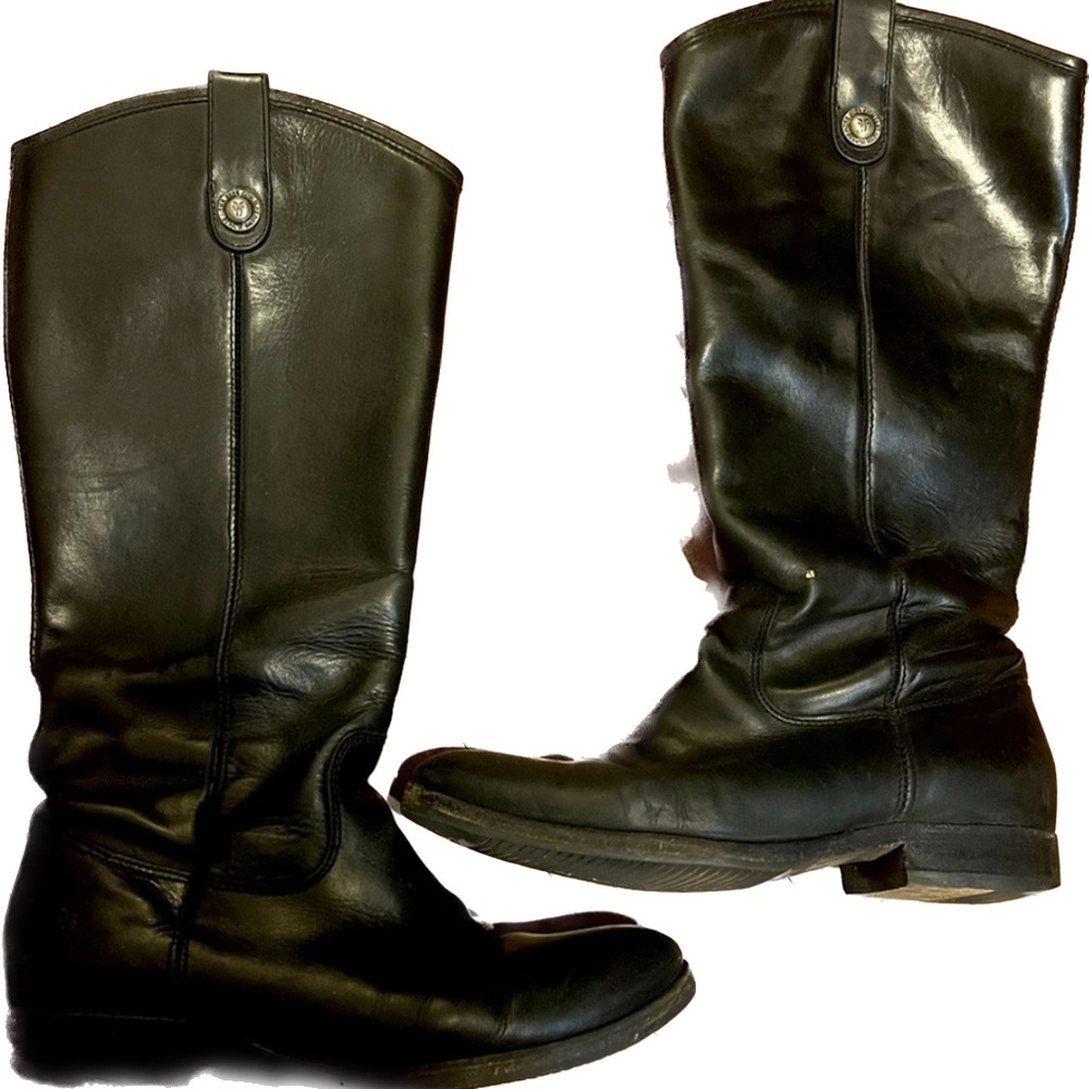 Black Frye boots - equestrian style, 15 inch height, low heel.